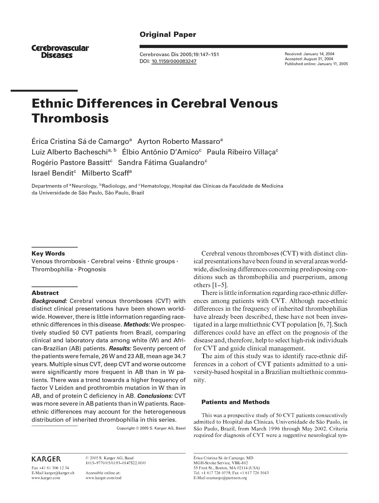 Ethnic Differences in Cerebral Venous Thrombosis